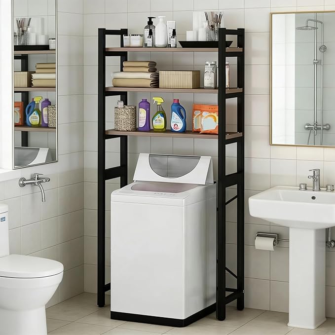 1 Set Over The Toilet Storage, 3-Tier Bathroom Laundry Storage Rack Space-Saving Organizer Household Supplies (Black)