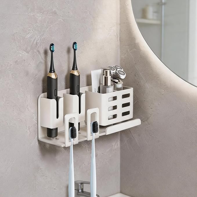 Toothbrush Holders for Bathrooms, Designed for Electric Toothbrushes, Ventilated and Drainage Design, Bathroom Organizers and Storage, Wall Mounted, Space Saving Bathroom Accessory