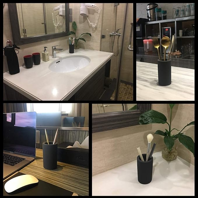 Organic Diatomite Toothbrush Toothpaste Makeup Brushes Razors Holder Bathroom Countertop Organizer Stand Cup Organizer (Black)