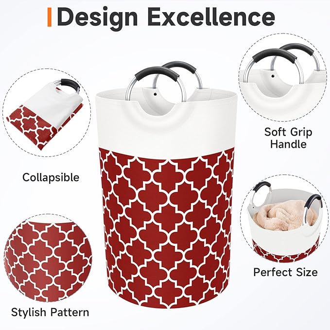 Fabspace Large Laundry Basket Laundry Hamper Bag Washing Bin Clothes Bag Collapsible Tall with Handles Waterproof Travel Bathroom College Essentials Storage for College Dorm, Family (Red) 75L