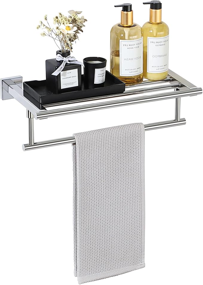Alise 16 Inch Towel Racks for Bathroom Wall Mounted,Bathroom Towel Rack with Tower Bar,Double Towel Racks for Bathroom,SUS304 Stainless Steel Bathroom Towel Holder Polished Chrome