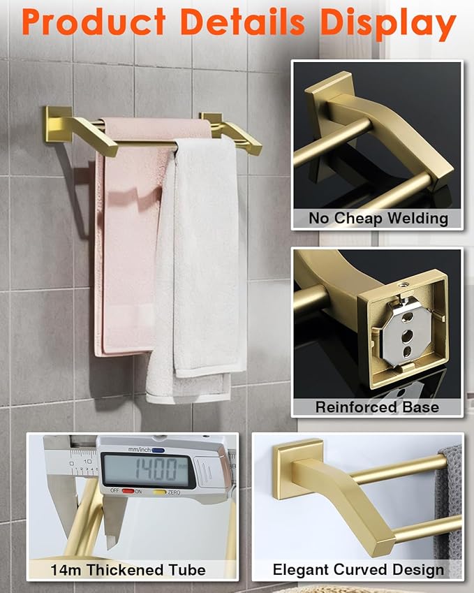 Alise Bath Double Towel Bars Towel Racks for Bathroom,Wall Mount Towel Holder Heavy Duty SUS304 Stainless Steel Towel Hanger Towel Rail,Gold,28 Inch