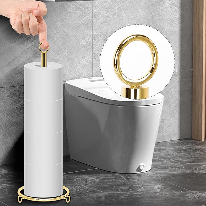 Bath Toilet Paper Holder, Metal Toilet Tissue Roll Organizer Storage, Tissue Paper Holder Stand for Bathroom/Kitchen Countertop, 21" H (Gold)