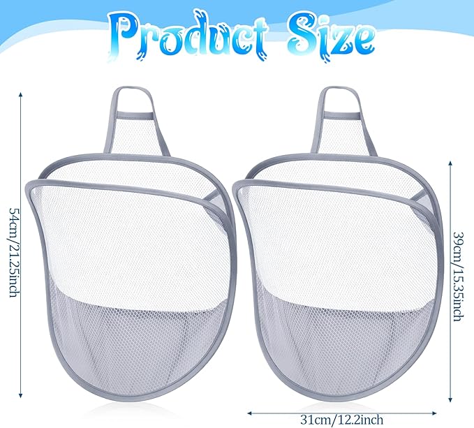 2 Pack Mesh Hanging Laundry Hamper, Small Foldable Wall Laundry Baskets Space-Saving Wall Hamper Portable Dirty Clothes Organizer for Home, Dorms, Hotels, RVs Grey