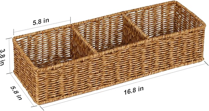 Resin Wicker Toilet Basket - Water-Resistant 2-Pack 3-Sections｜Toilet Tank Organizer for Bathroom Farmhouse