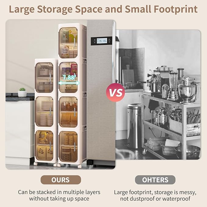 2-Tiers Slim Bathroom Storage Cabinet, Foldable Storage Cabinets,Narrow Bathroom Storage,Movable Bathroom Storage Organizer for Small Spaces,Bathroom,Kitchen,Laundry, Beige