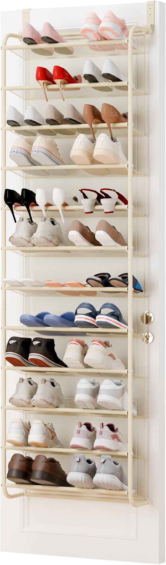 Whitmor 36 Pair Over The Door Shoe Organizer, 12 Tier Hanging Shoe Organizer, Heavy Duty Metal & Mesh Shoe Holder, Hanging Shoe Rack for Closet Organizer & Storage, 74"L x 21.7"W x 7.5"H, Beige