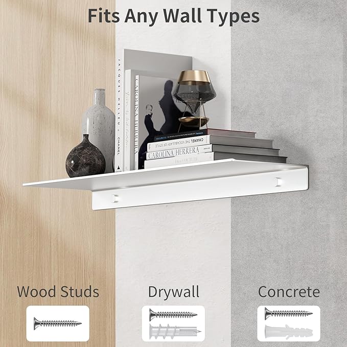 Danpoo 20 inch Floating Shelf for Wall Organizer & Storage, Display Shelf, Metal Wall Shelf for Bathroom, Living Room, Kitchen, Bedroom(Silver)