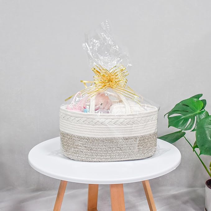 ABenkle Diaper Caddy Organizer, Boho Rustic Cotton Rope Nursery Baby Basket, Changing Table Organizer for Baby Diaper Storage and Baby Shower