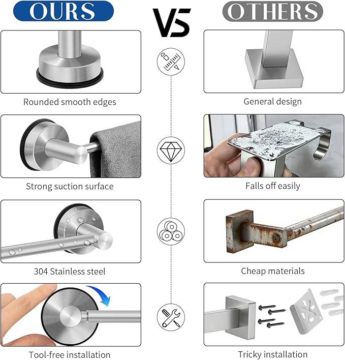 Adjustable Suction Cup Towel Bar for Bathroom Wall, 14.6–24 Inches Brushed Nickel Towel Bar, Stainless Steel Bath Towel Holder, Towel Racks for Bathroom Shower (Brushed Nickel, 2 Pack)