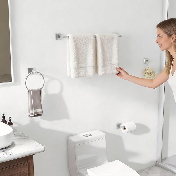 KLJKPA Brushed Nickel Bathroom Hardware Set, 24 inch Towel Racks for Bathroom, Stainless Steel Bathroom Accessories Set, Wall Mounted, 4-Piece