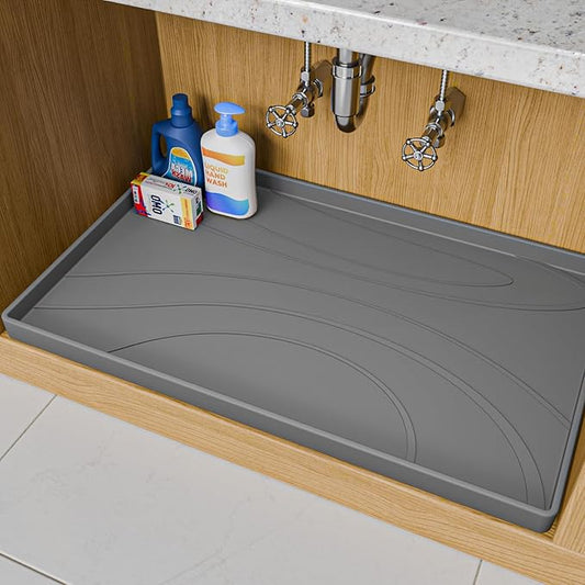 Under Sink Mat 22" x 19", Silicone Under Sink Liner for Kitchen and Bathroom, Waterproof Cabinet Protector Drip Tray, Protects Cabinets from Leaks and Spills
