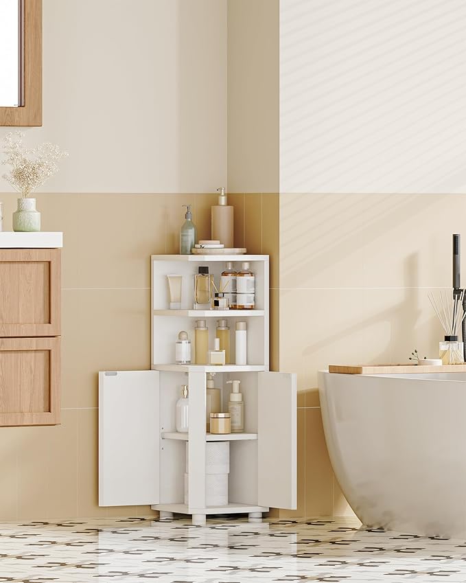 Hzuaneri Corner Cabinet, Small Bathroom Corner Cabinet with Doors, Narrow Storage Cabinets with Adjustable Shelves, Bathroom Organizers and Storage for Small Space, White BC21003X