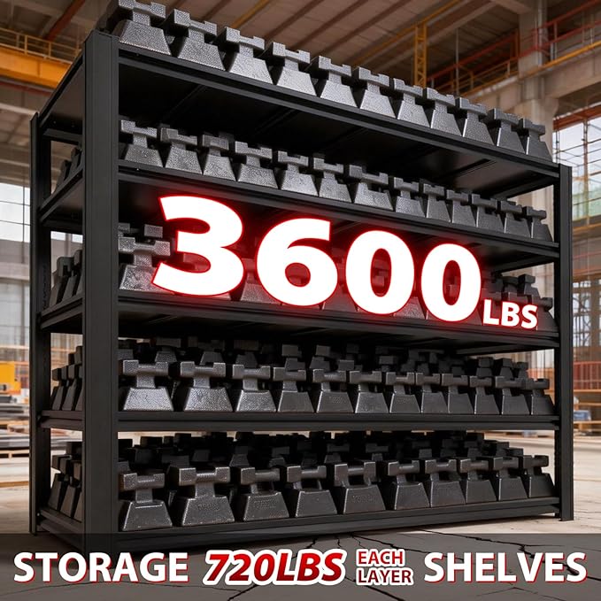 5-Tier Metal Storage Shelves, Adjustable Shelving Units, Boltless Assembly, Black, 61.88 x 23.88 x 84 Inch, for Warehouse Garage Shed Basement (5T-84H*61.88W*23.88D)