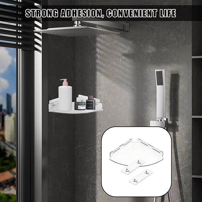 2 Pcs Acrylic Shower Caddy Corner Shelves for Bathroom Wall Mounted Floating Shower Organizer Corner Shelf No Drilling Storage Organizer Wall Shelf for Bathroom, Home Decor, Kitchen, Bedroom, Toilet