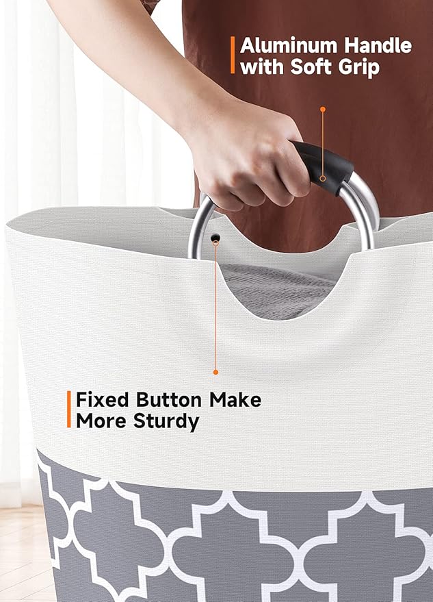 Fabspace Large Laundry Basket Laundry Hamper Bag Washing Bin Clothes Bag Collapsible Tall with Handles Waterproof Travel Bathroom College Essentials Storage for College Dorm, Family (Grey) 115L