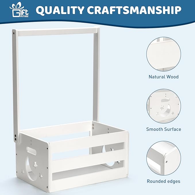 GiftAmaz White Wooden Baby Shower Crate Closet, Baby Storage Crate with Handle, Basket for Baby Shower Gifts, Welcome Gift Basket for Newborn Boys Girls, Pregnancy Gifts for New Parents