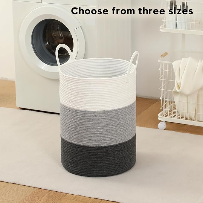 Laundry Basket Hamper Tall Rope Storage Woven for Blanket toys Dirty Clothes in Living Room Bathroom Bedroom (Gradient Grey, 80L/21.3Gal)