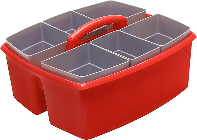 Storex Large Classroom Caddy with Cups, 13 x 11 x 6.575 Inches, Red, Case of 2 (00981A02C)