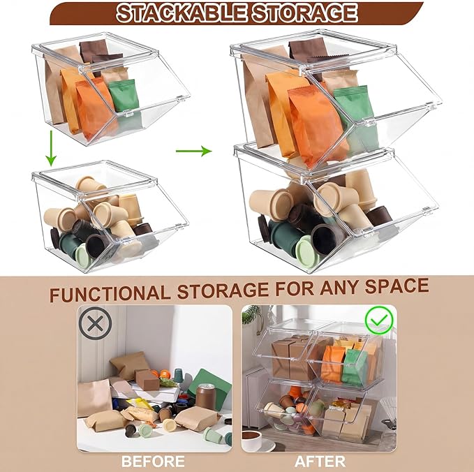 Yerliker 25 Pcs Clear Plastic Storage Bins with Lids Large Stackable Pantry Storage Organizer Bins Kitchen Organization Cabinet Organizers Ideal Containers for Fridge Kitchen Cabinets Bathroom