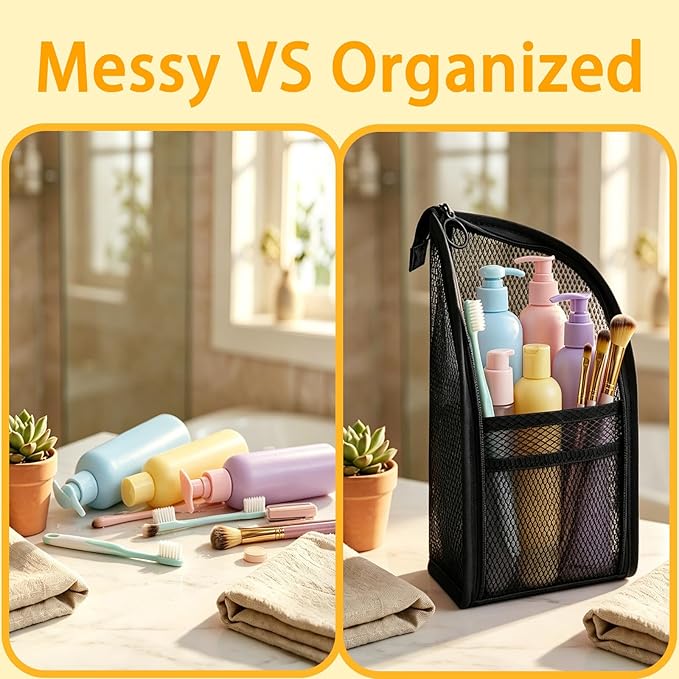 Standing Toiletry Bag, Lightweight Portable Travel Toiletry Bag, EVA Foldable Thickened Clear Hanging Makeup Bag, Breathable Cosmetic Organizer for Travel & Bathroom (black)