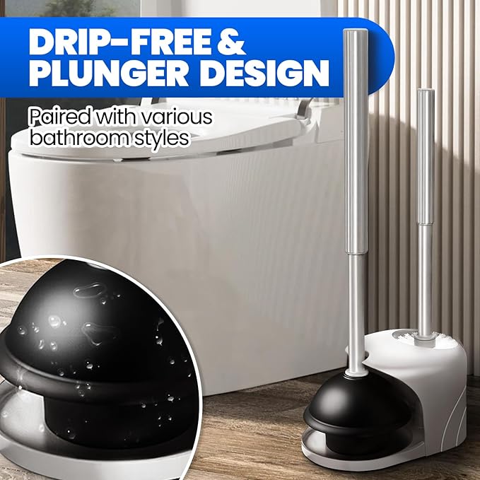 2 in 1 Toilet Brush and Plunger Set, Extended Handle Plunger,Toilet Bowl Brush Plunger Set,Bathroom Cleaning Tools,Cleaning Brush,Cleaning Supplies,Toilet Brush Plunger Combo,Dark Grey