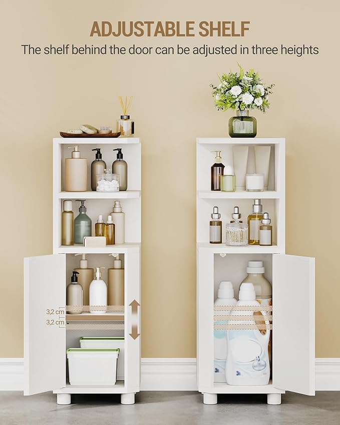 Hzuaneri Corner Cabinet, Small Bathroom Corner Cabinet with Doors, Narrow Storage Cabinets with Adjustable Shelves, Bathroom Organizers and Storage for Small Space, White BC21003X