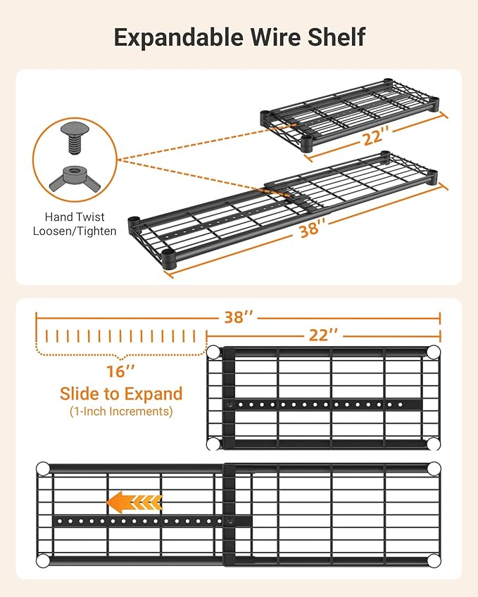 Expandable Over The Toilet Storage Rack, 3-Tier Adjustable Height & Width (22"-38") Metal Bathroom Organizer Shelves, Space Saver Above Toilet Over Washer and Dryer Shelf for Laundry Room