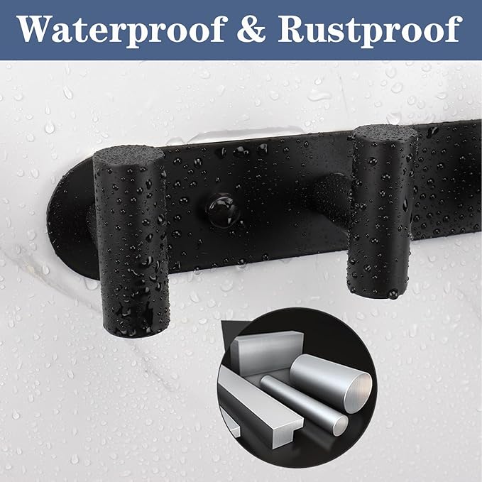 Coat Hook Rack, Wall Mounted Coat Rack with 5 Hooks, Heavy Duty Towel Hooks Rack Wall Hooks for Hanging Clothes Jacket, Stainless Steel Coat Hanger for Bathroom Entryway Mudroom(Matte Black)