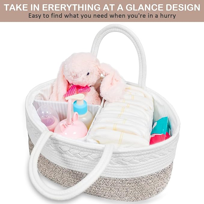 ABenkle Diaper Caddy Organizer, Boho Rustic Cotton Rope Nursery Baby Basket, Changing Table Organizer for Baby Diaper Storage and Baby Shower