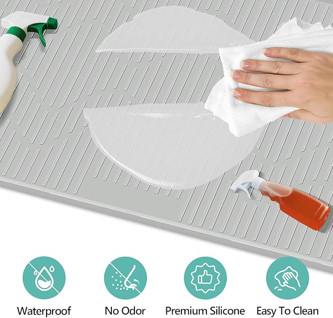36" x 24" Under Sink Mat for Kitchen Lanstics Under Sink Organizer Waterproof Raised Edge Silicone Mat Sink Protector Silicone Organizers Tray for Kitchen Bathroom