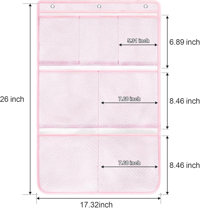 F-color Cruise Essentials 2026 - Mesh Shower Organizer Hanging with 7 Pockets for RV Gym Camping, Quick-Dry Portable Toiletry Bag with Metal Hooks for Bathroom Travel Toiletries, Pink