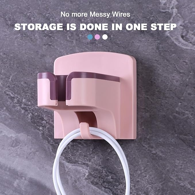 Hair Dryer Holder Wall Mounted Self Adhesive with Cord Organizer Hands Free Hair Dryer Holder for Bathroom Countertop Blow Dryer Organizer(Blue)