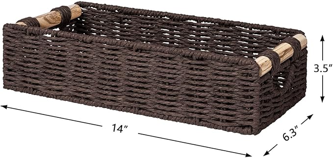 CubesLand Back of Toilet Storage Basket for Organizing w/Cut Out Handle, Handwoven Toilet Tank Top Paper Baskets, Wicker Decorative Basket for Countertop, Home Decor, Living Room, Nursery, Brown