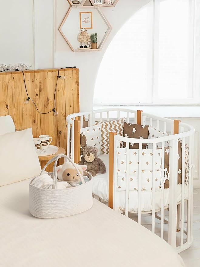 Diaper Caddy Organizer, Empty Gift Basket for Newborn Essentials, Baby Storage Basket, Stylish Gift Bag for Baby Shower, Boys and Girls - Small, Off White