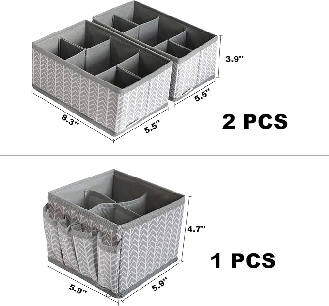 Cosmetic Storage Bins Makeup Organizer, Adjustable Multifunction Storage Box Desk Drawer Divider for Makeup Brushes, Bathroom Countertop or Dresser, Set of 3 (Grey)