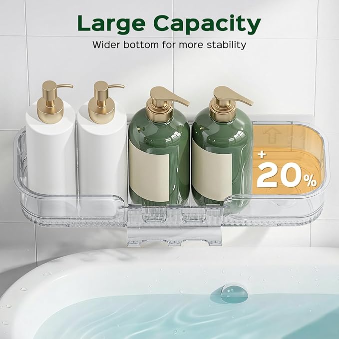 HAMITOR Adhesive Shower Caddy for bathroom：2 Pack Clear Bath Shelves No Drilling for Modern Renters & Home Decor - Rustproof Acrylic Shower Organizer for Bathroom Storage