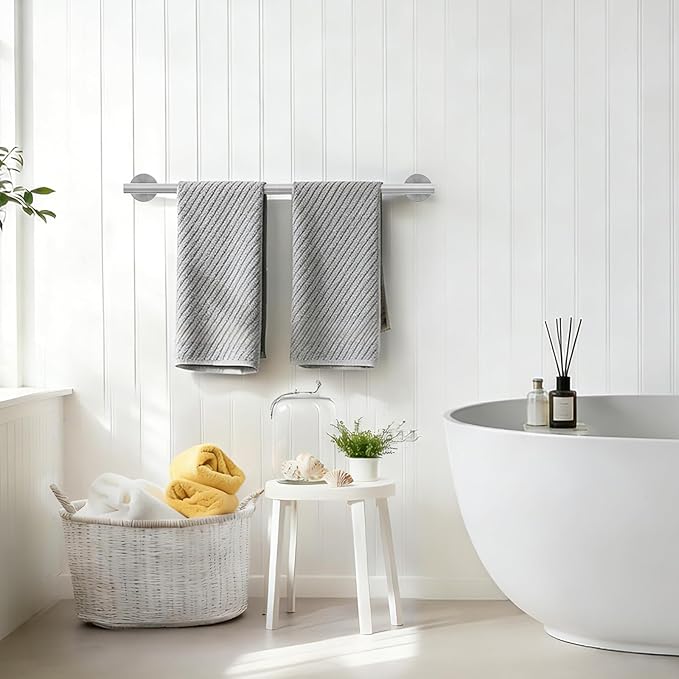 Brushed Nickel Towel Bar, 24 Inch Towel Rack for Bathroom Wall-Mounted, SUS304 Stainless Steel, Total Length 26 Inch