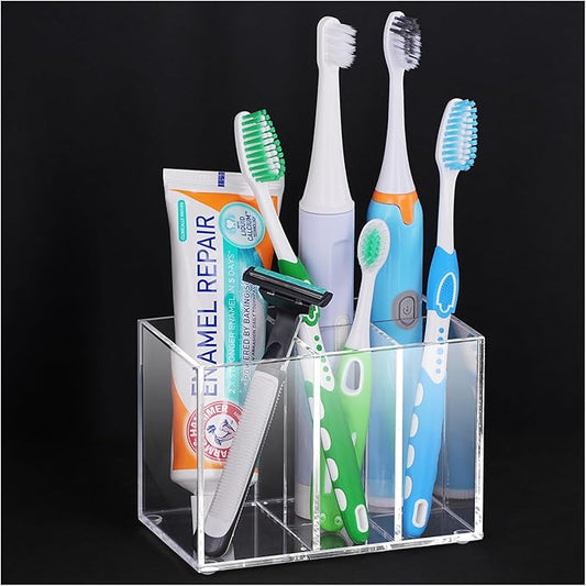 Acrylic Toothbrush Holder for Bathrooms, 5 Slots Clear Toothbrush Holder, Bathroom Accessories Organizer for Toothpaste and Toothbrush