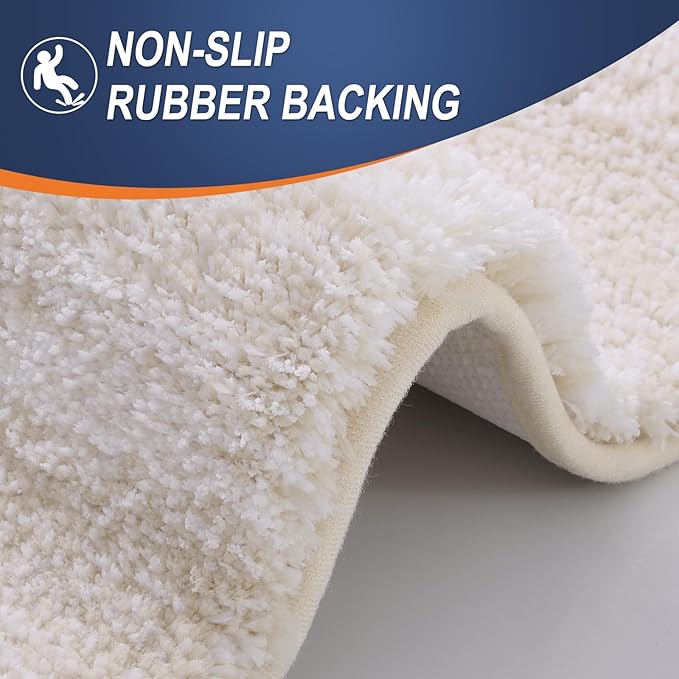 OLANLY Bathroom Rug Set 2 Piece, Soft Absorbent Microfiber Bath Rug Set, Non-Slip, Machine Wash Dry, Plush Shaggy Bath Mats for Bathroom (47"x20"+24"x16", Light Beige)