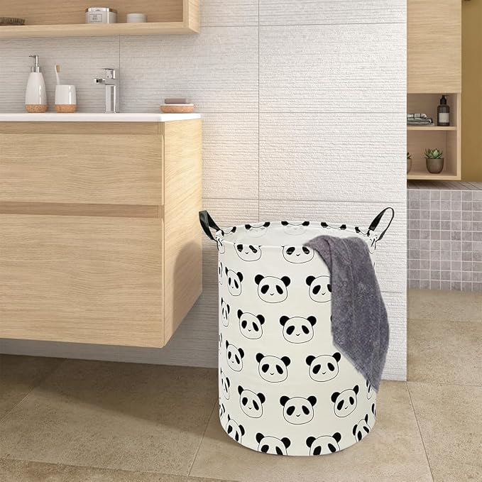 Kids Laundry Hamper Storage Basket Laundry Organizer Hamper Storage Bins Clothes Box Nursery Hamper Gift Basket with Handles (Panda)