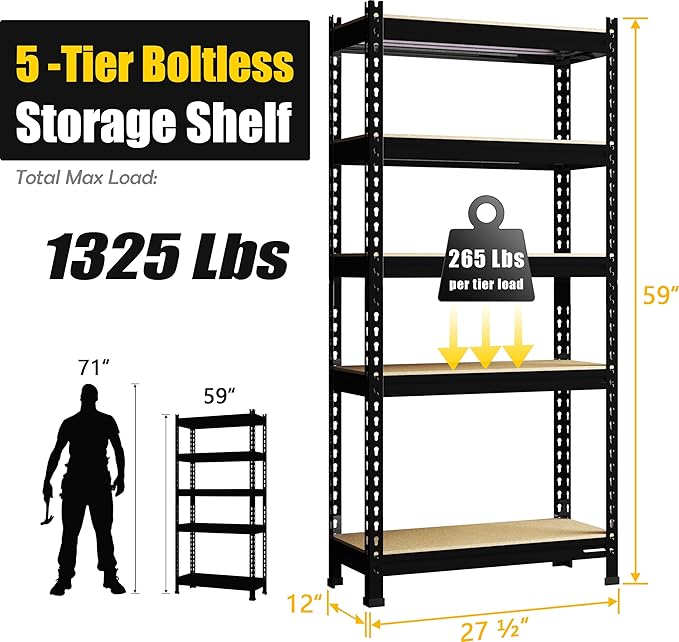 PrimeZone Storage Shelves 2 Pack 5 Tier Adjustable Garage Storage Shelving, Heavy Duty Metal Storage Utility Rack Organizer Shelf Unit for Warehouse Pantry Closet Kitchen Basement, Black