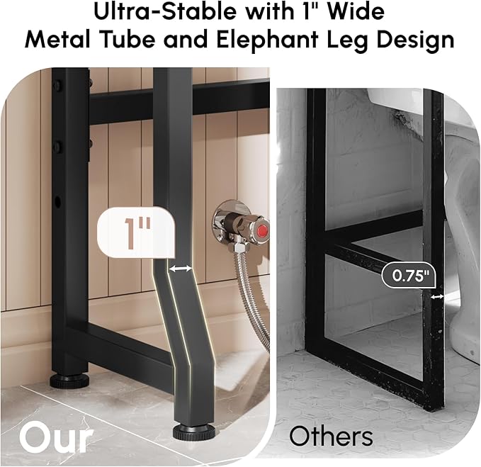 USHOWER Over The Toilet Storage Cabinet, Bathroom Organizer with Tempered Glass Doors, Thicken Metal Stand & MDF Wood, Freestanding Space Saver, White