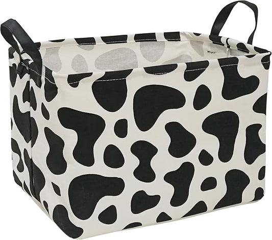 Baby Storage Basket Nursery Box Laundry Hamper Organization Bins for Toys and Clothes with Handles (Cow)