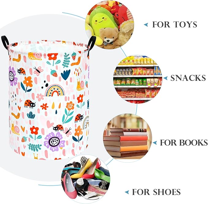 Round Ladybug Pattern Laundry Hamper Storage Basket Fabric Material Storage Hamper Organization Basket, Storage Bin, Gift Box with Handles for Room