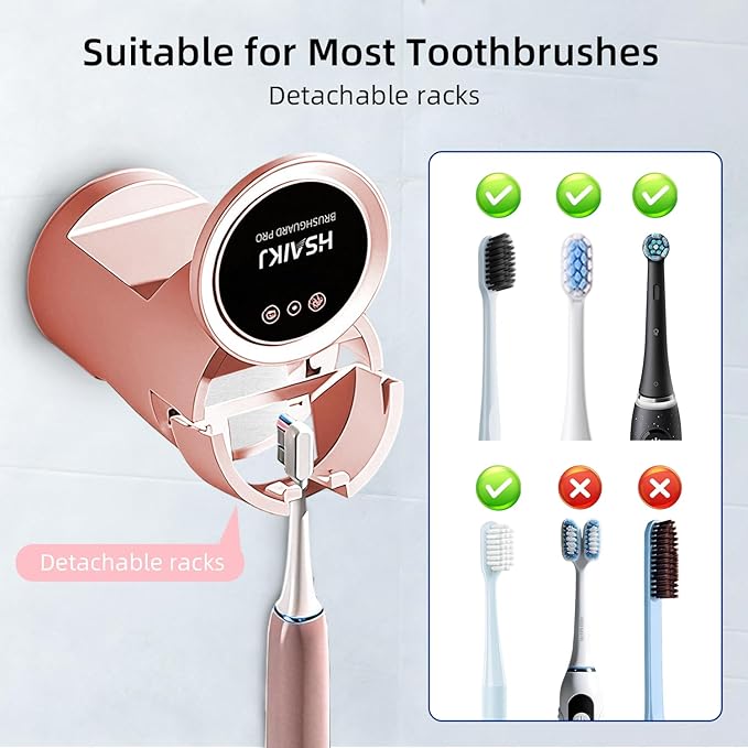 Wall Mounted Toothbrush Holder for Bathroom, 3-in-1 Electric Toothbrush Organizer for Personal Use, Smart Sensor Lid, Fast Drying, Aesthetic Bathroom Organizer with Magnetic Cup (Pink)