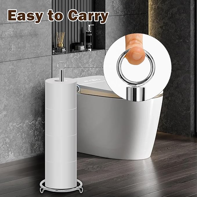 Bath Toilet Paper Holder, Metal Toilet Tissue Roll Organizer Storage, Tissue Paper Holder Stand for Bathroom/Kitchen Countertop, 21" H (Chrome)