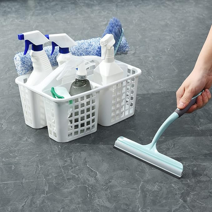 ALINK Plastic Shower Caddy Basket with Compartments, Portable Divided Cleaning Supply Storage Organizer with Handle for College Dorm Bathroom - White