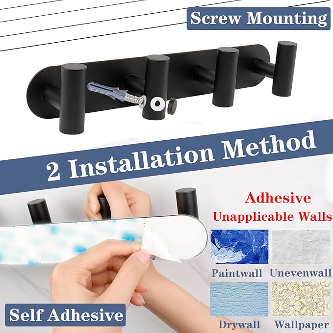 Coat Hook Rack, Wall Mounted Coat Rack with 6 Hooks, Heavy Duty Towel Hook Rack Wall Hooks for Hanging Coat Jacket, Stainless Steel Coat Hanger for Bathroom Entryway Mudroom(Brushed Nickel)