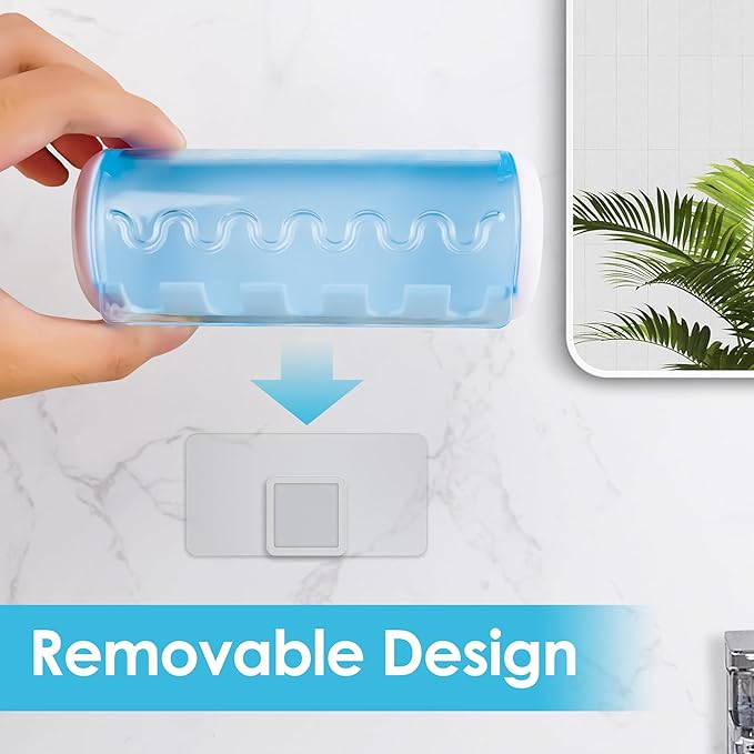 1 PCS Self Adhesive Toothbrush Holder with Cover for Bathroom, 5-Slot Wall Mounted Toothbrush Organizer Rack for Shower, Dorm, Cabinet